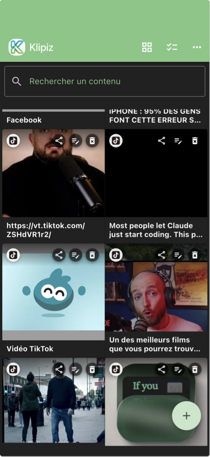 Klipiz App — Sauvegarde de liens